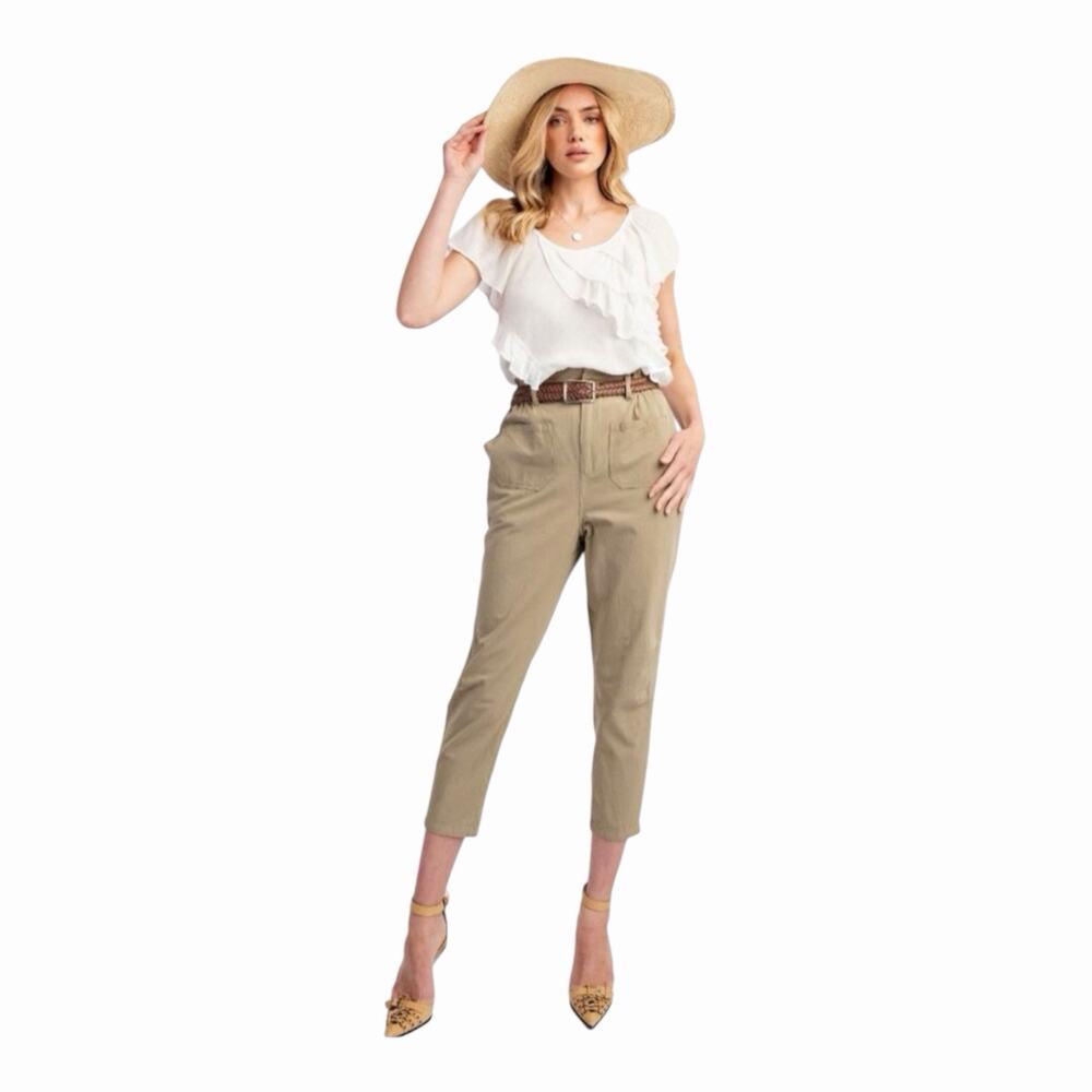 Easel Paperbag Waist Utility Pants Khaki Tapered Leg Women’s Small NWT